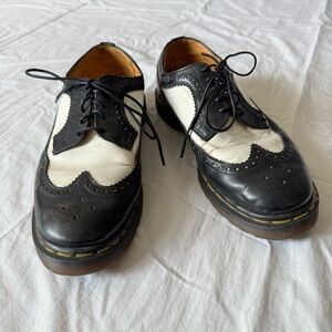 Vintage 90s Dr. Martens, Made In England, black & white Brogue Oxford wingtips